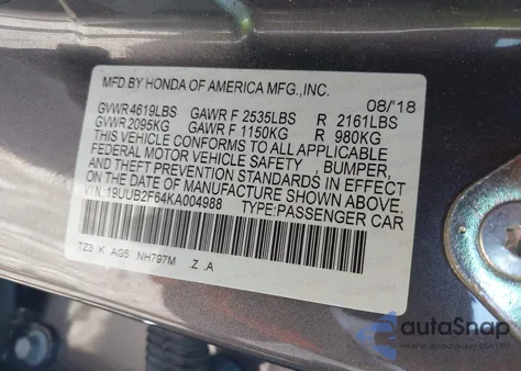 2019 Acura Tlx Tech A-Spec Pkgs z USA, uszkodzony, nr VIN 19UUB2F64KA004988